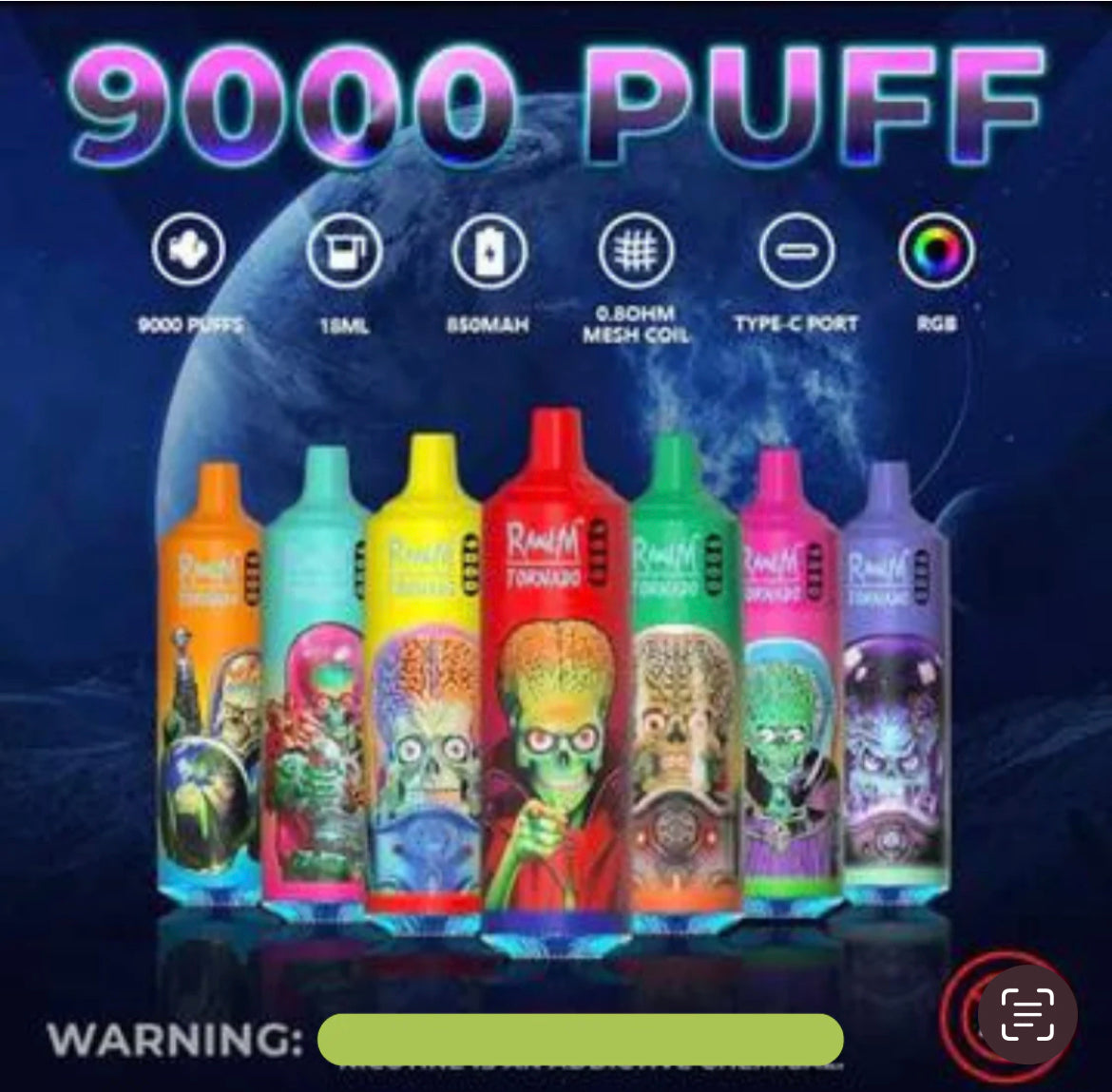 RandM Tornado 9000 puffs (mix box of 5) (mix box of 10 £109.99)