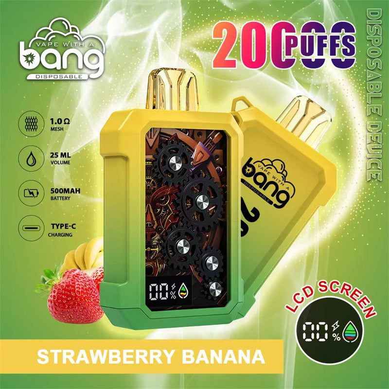 BANG Original China Europe UK Asia Metal Gear 20000 with LCD Screen Disposable Vape Device E-Cigarette Wholesale Supplier Distributor and OEM ODM-500mAh Battery, 25ml E-liquid, Multiple Nicotine 12 Flavors