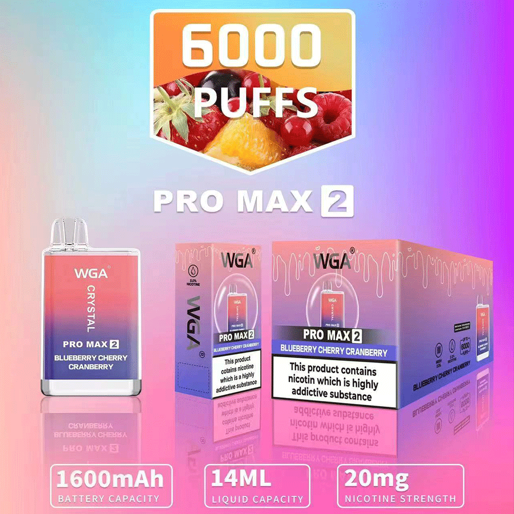 WGA Crystal 6000 Puffs Original Edition 2% Nicotine Disposable Pod-1600mAh Battery, 20ml E-liquid, Multiple Nicotine 27 Flavors
