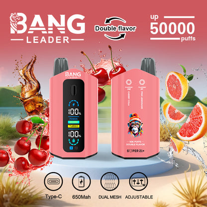 Bang Leader 50000 Puffs Disposable Vape (0%-5% Nicotine) – Dual Pods(20mL+20mL) Unmatched Performance 650mAh 12 Flavors