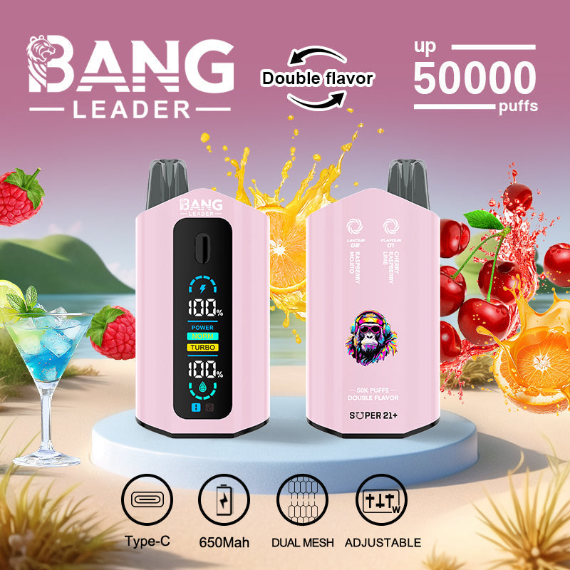 Bang Leader 50000 Disposable Vape - 50K Puffs, 36mBang Leader 50000 Puffs Disposable Vape (0% to 5% Nicotine) – Dual Pods(20mL+20mL) Unmatched Performance 650mAh battery 12 Flavors &nbsp;l E-Liquid (0-5% Nicotine) 36mL650mAh 12 Flavors
