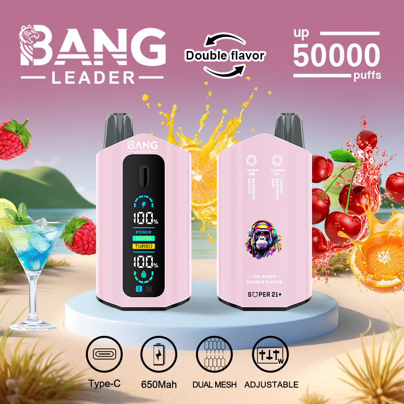 Bang Leader 50000 Puffs Disposable Vape (0%-5% Nicotine) – Dual Pods(20mL+20mL) Unmatched Performance 650mAh 12 Flavors