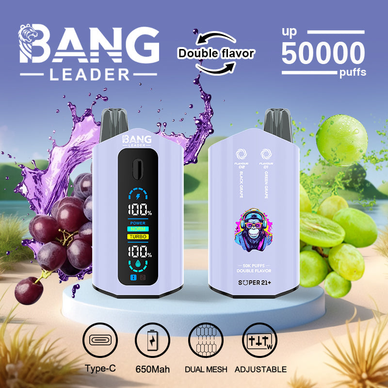 Bang Leader 50000 Puffs Disposable Vape (0%-5% Nicotine) – Dual Pods(20mL+20mL) Unmatched Performance 650mAh 12 Flavors