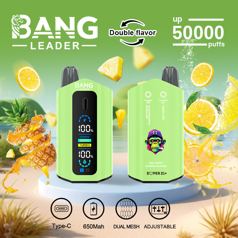 Bang Leader 50000 Puffs Disposable Vape (0%-5% Nicotine) – Dual Pods(20mL+20mL) Unmatched Performance 650mAh 12 Flavors