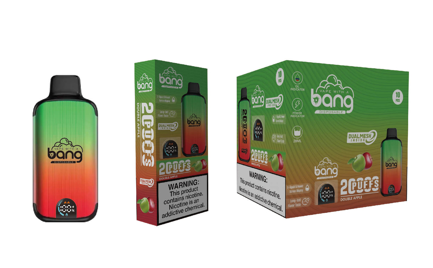 Bang Disposable Vape 20000 puffs Original Randm Tornado(0% to 5% Nicotine) Digital Smart Screen 25.0mL 650mAh 12 Flavors