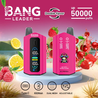 Bang Leader 50000 Puffs Disposable Vape (0%-5% Nicotine) – Dual Pods(20mL+20mL) Unmatched Performance 650mAh 12 Flavors
