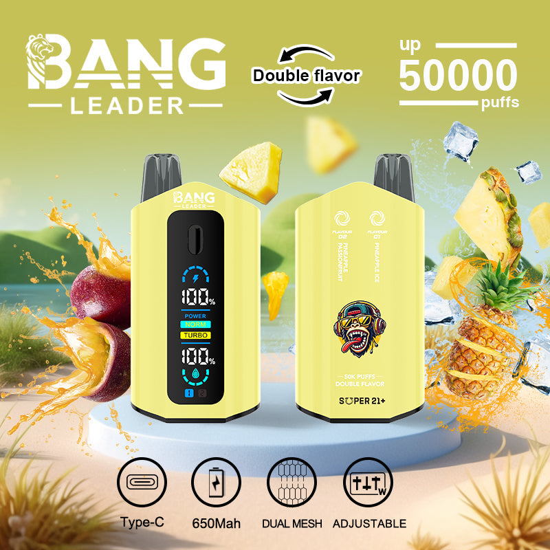 Bang Leader 50000 Puffs Disposable Vape (0%-5% Nicotine) – Dual Pods(20mL+20mL) Unmatched Performance 650mAh 12 Flavors