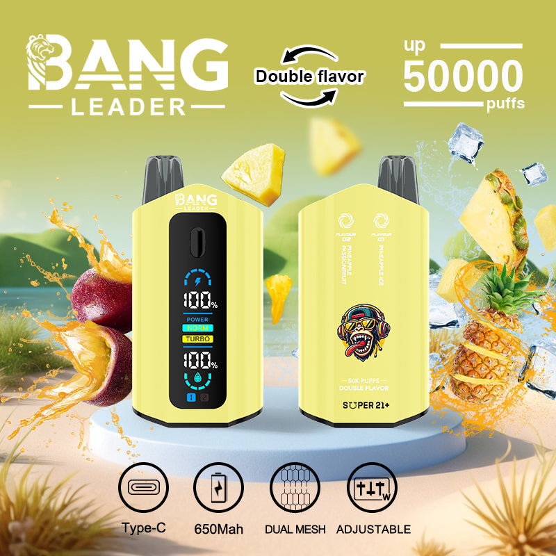 Bang Leader 50000 Disposable Vape - 50K Puffs, 36mBang Leader 50000 Puffs Disposable Vape (0% to 5% Nicotine) – Dual Pods(20mL+20mL) Unmatched Performance 650mAh battery 12 Flavors &nbsp;l E-Liquid (0-5% Nicotine) 36mL650mAh 12 Flavors
