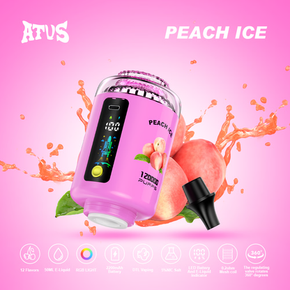 ATVS 120000 120K Puffs:DTL Hookah Head Disposable Vape with LED Display ;50 ml, 2200 mAh, DTL, USB-C