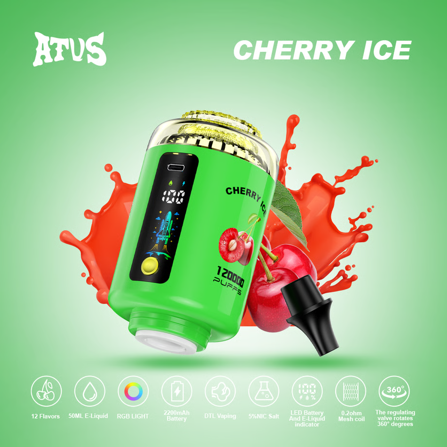 ATVS 120000 120K Puffs:DTL Hookah Head Disposable Vape with LED Display ;50 ml, 2200 mAh, DTL, USB-C