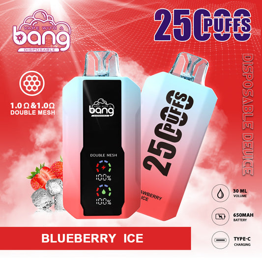 Bang 25000 Puffs Smart Full Screen Turn Ice Wholesale Disposable Vape E Cigarette Puff 25k  Prefilled Pod-850mAh Battery, 30ml E-liquid, Multiple Nicotine 16 Flavors