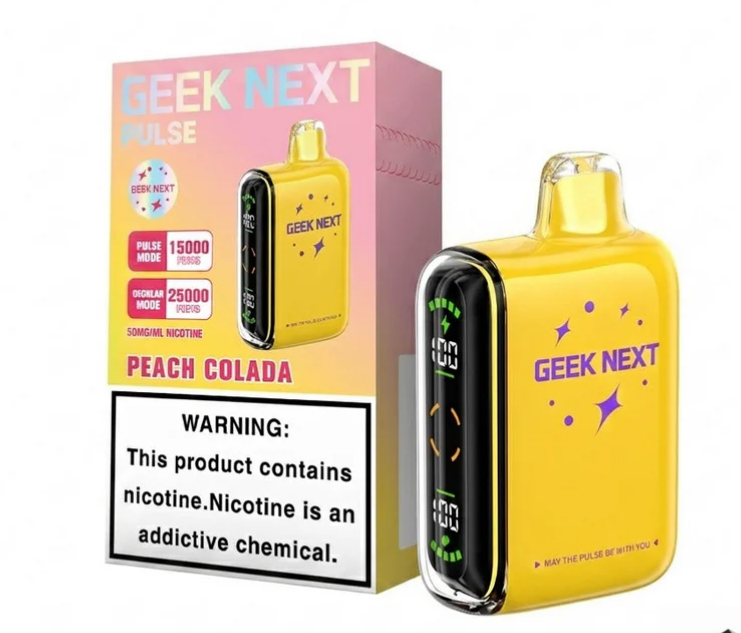 GEEK NEXT Pulse 25000 Puffs 25K DISPOSABLE 5 PER PACK, |25000 Puff Disposable Vape  5% Nic,E-JUICE CAPACITY. 18.0 ml ; PUFF COUNT. ~ 25000 / ~ 15000 Pulse ; BATTERY SIZE. 820 mAh.