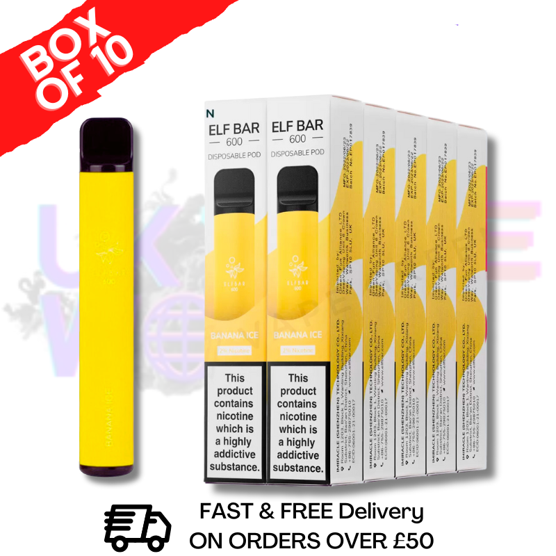 Elf Bar 600puff Banana Ice Box of 10 （2% Nicotine）550mah Battery capacity