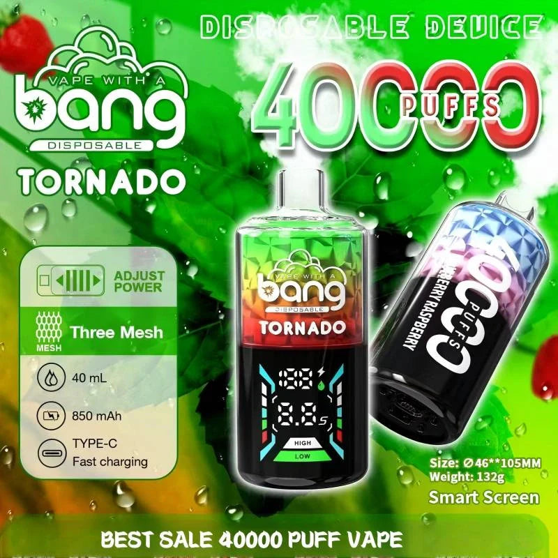 Bang With A Vape 40000 Tornado Wholesale Factory Price Good Sale-850mAh Battery, 40ml E-liquid, Multiple Nicotine 12 Flavors