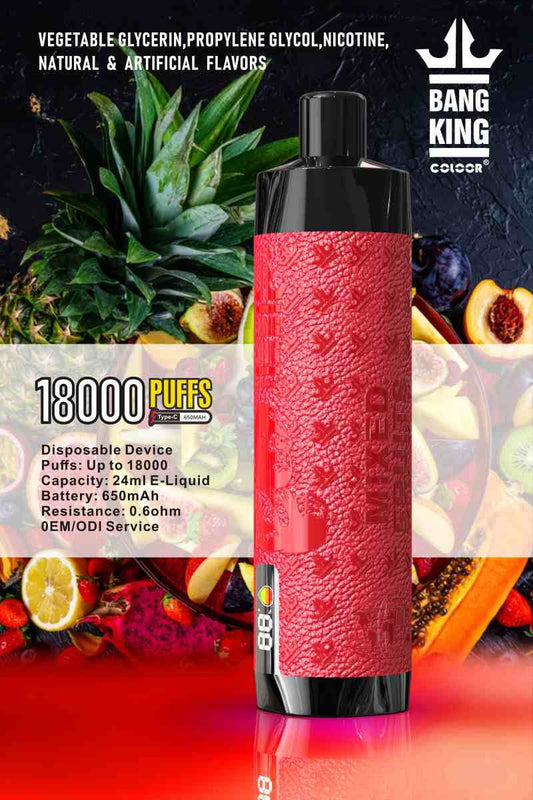 Bang King E Shisha 24ml E Liquid Disposable Pod 18000 Puffs Smart Screen Vaping Experience E Vapes-650mAh Battery, 24ml E-liquid, Multiple Nicotine 12 Flavors