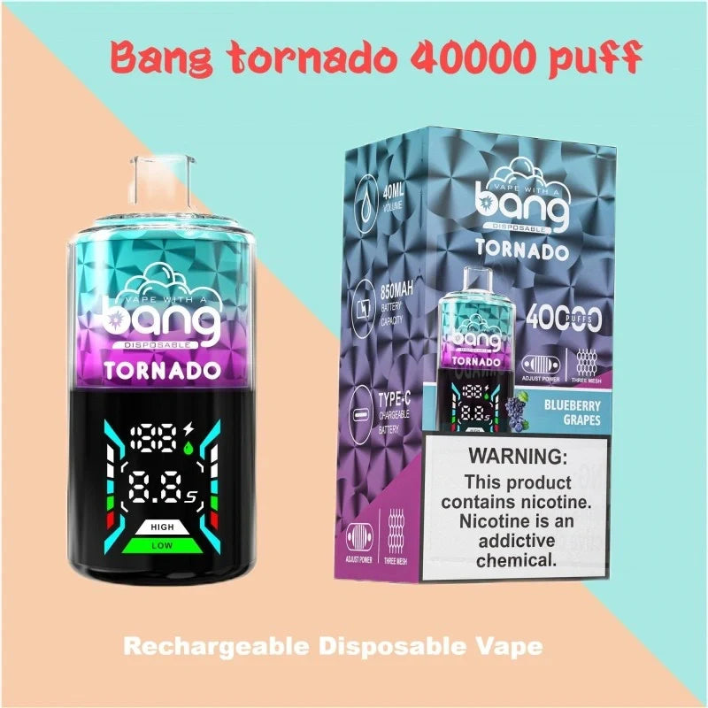 Bang With A Vape 40000 Tornado Wholesale Factory Price Good Sale-850mAh Battery, 40ml E-liquid, Multiple Nicotine 12 Flavors