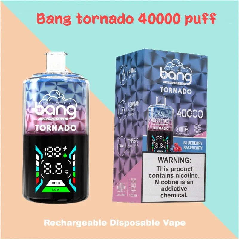 Bang With A Vape 40000 Tornado Wholesale Factory Price Good Sale-850mAh Battery, 40ml E-liquid, Multiple Nicotine 12 Flavors