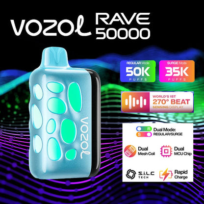 VOZOL RAVE 50000 Puffs Disposable Vape 5% Nicotine 10000mAh Rechargeable Battery Wholesale 12 Flavors