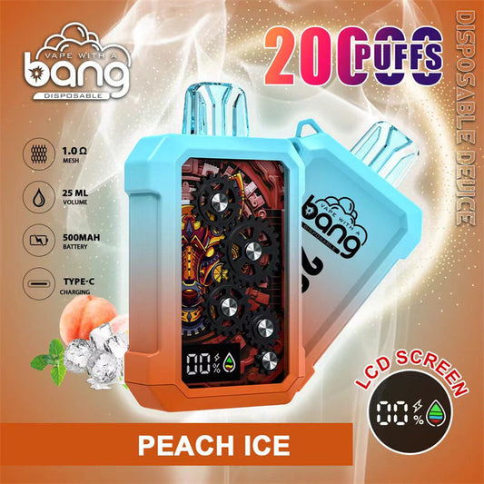 BANG Original China Europe UK Asia Metal Gear 20000 with LCD Screen Disposable Vape Device E-Cigarette Wholesale Supplier Distributor and OEM ODM-500mAh Battery, 25ml E-liquid, Multiple Nicotine 12 Flavors
