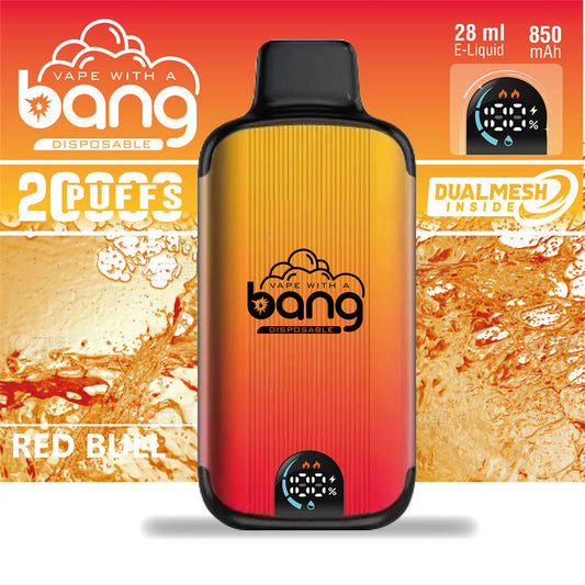 Bang Disposable Vape 20000 puffs Original Randm Tornado(0% to 5% Nicotine) Digital Smart Screen 25.0mL 650mAh 12 Flavors