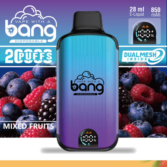 Bang Disposable Vape 20000 puffs Original Randm Tornado(0% to 5% Nicotine) Digital Smart Screen 25.0mL 650mAh 12 Flavors