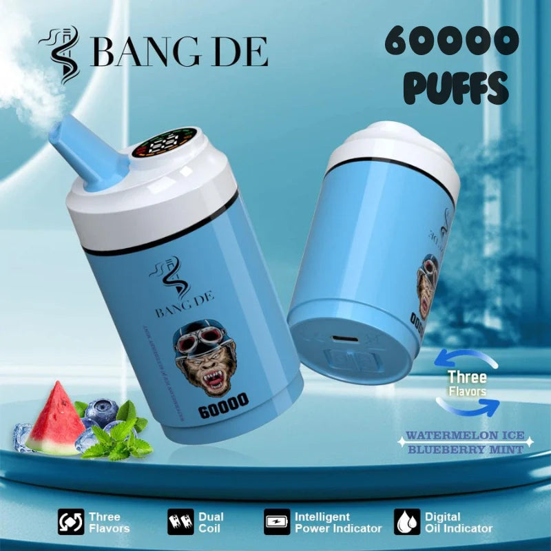 Bang DE 60K 3 in 1 Flavors Hot-Selling Model Wholesale Deal-850mAh battery, 60ml E-liquid, Multiple Nicotine 12 Flavors