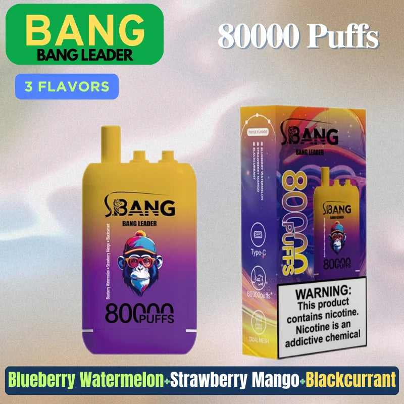 Bang leader 80000 Puffs Triple Flavors Disposable Price Super Sale-850mAh Battery, Multiple Nicotine 12 Flavors