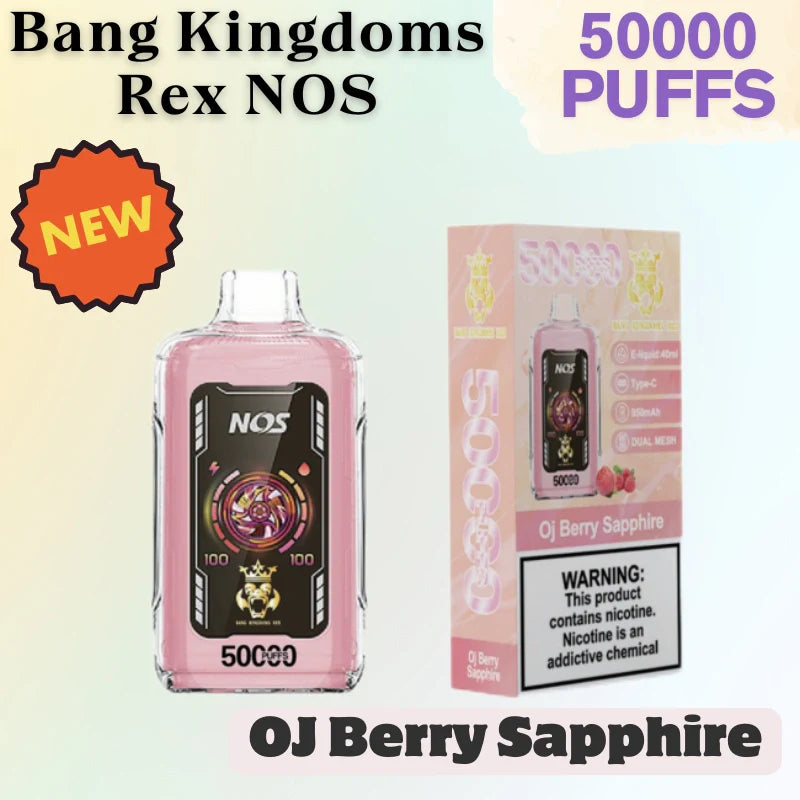 Bang Kingdoms Rex NOS 50k Crystal Vape Best Seller Discounted Price-950mAh battery, 40ml E-liquid, Multiple Nicotine 10 Flavors