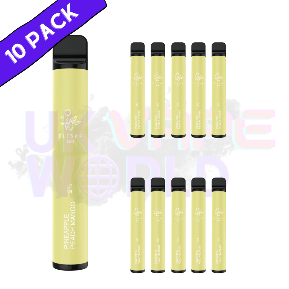 Elf Bar 600puff - Pineapple Peach Mango Flavour Box of 10（2% Nicotine）550mah Battery capacity