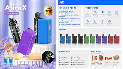 JNR Aero X 32000 puffs bar 20mg nicotine (Box of 10) 10 Flavors