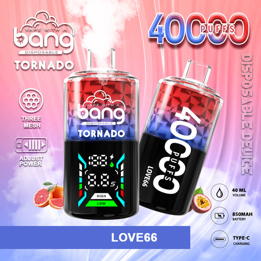 Bang Tornado 40000 Puffs Disposable Vape – 850mAh Battery, 40ml E-liquid, Multiple Nicotine 12 Flavors