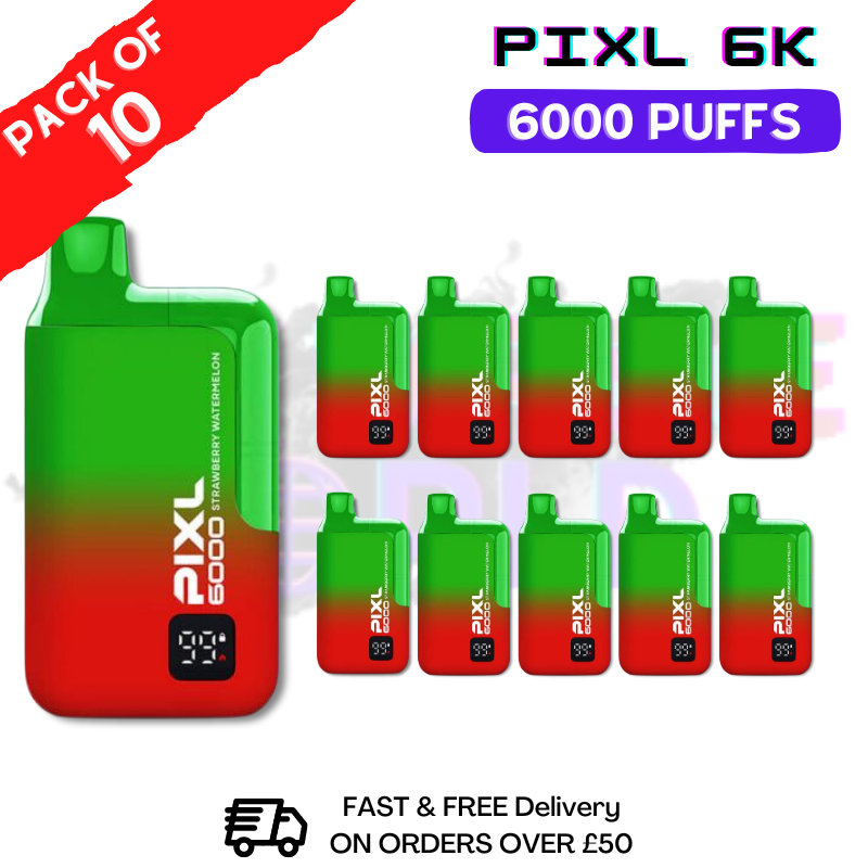 Strawberry Watermelon Pixl 6000 6K Puff Box Of 10 - ONLY £74.99