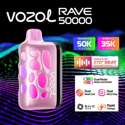 VOZOL RAVE 50000 Puffs Disposable Vape 5% Nicotine 10000mAh Rechargeable Battery Wholesale 12 Flavors