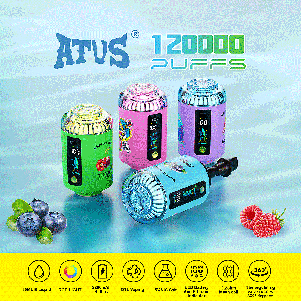 ATVS 120000 120K Puffs:DTL Hookah Head Disposable Vape with LED Display ;50 ml, 2200 mAh, DTL, USB-C