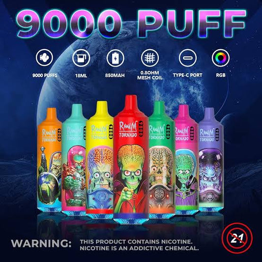 RandM Tornado 9000 Puffs 0% Nicotine Disposable Vape