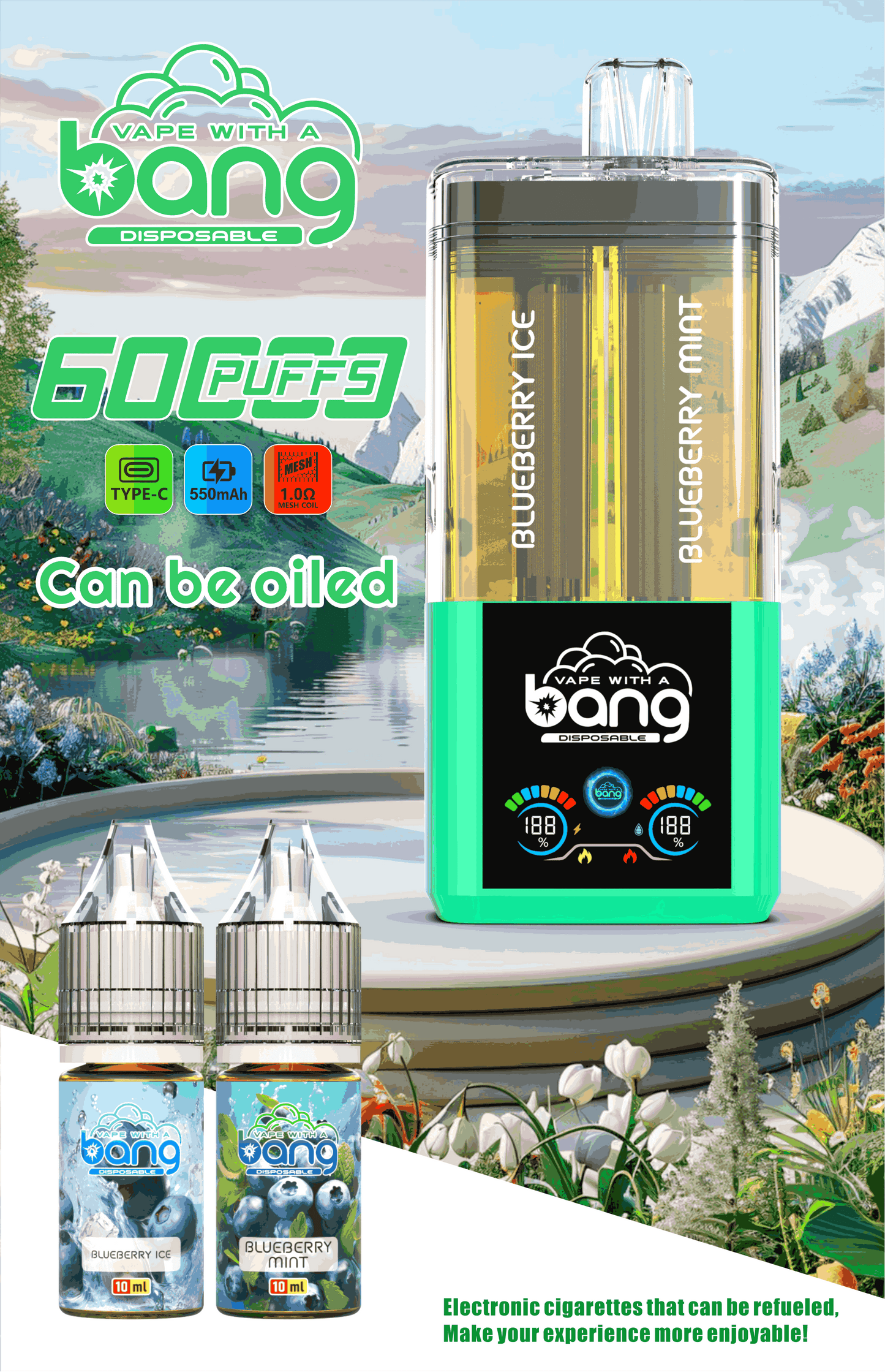Bang 60K Refillable 2-in-1 Disposable Vape – 60,000 Puffs | Dual Flavor | Refill Kit Compatible